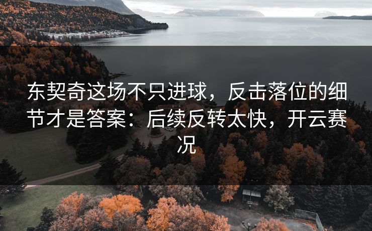 东契奇这场不只进球，反击落位的细节才是答案：后续反转太快，开云赛况